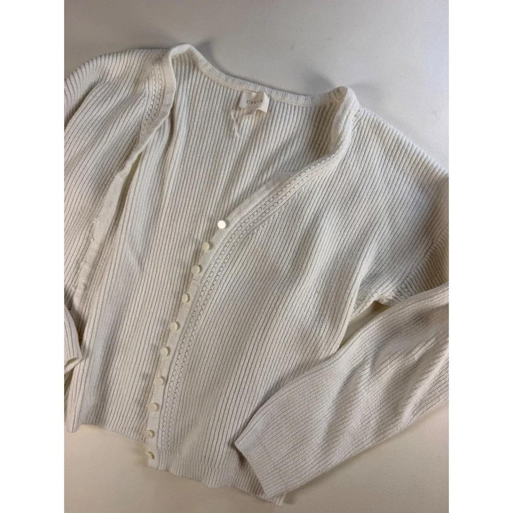 Cyrus Ribbed Cardigan Women S Cream Y2K Minimalist Button Front V-Neck Sweater